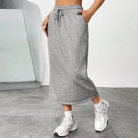Stretchy High Waist Split Hem Midi Skirt Comfortable Knit Line Skirt Work Commute & Casual Wear