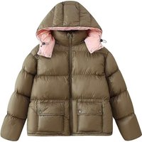 Olive Green & Pink Bread Cotton Jacket Simple Versatile Winter Outerwear Style
