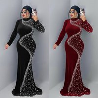 Elegant Velvet & Rhinestone Long Sleeve Dress – High Neck Bodycon Evening Gown With Stretch Fit