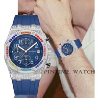 Men's Luxury Watch With Diamond Accents, Multifunction Chronograph, Date Display, And 30M Water Resistance - Rose Gold Case & Silicone Strap