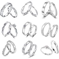 Couple Pair For Men And Women Simple Fashionable Elegant Korean Style Crown Zircon Adjustable Wedding Simulated Diamond