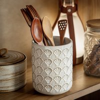 Vintage Style Ceramic Storage Jar Embossed Design Chopstick Holder Retro Home Decor Creative Ornament Kitchen Dining Room