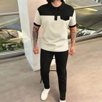 Clothing Waffle Stitching Lapel Chest Pocket Button Short Sleeved Trousers Suit