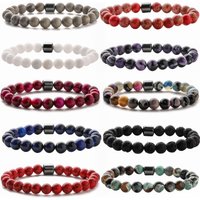 Beaded White Turquoise Black Gallstone Volcanic Tiger Eye Stone 8mm Bracelet For Men