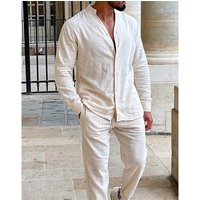 Men's Linen Autumn Casual Set, Long Sleeved One-piece Work Pants, New Two-piece Set For Men