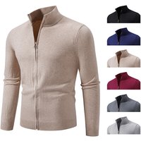 Men's Clothing Stand Collar Zipper Cardigan Sweater Knit Zip-Up Stand Collar Sweater Casual Slim Fit Pullover Lightweight Comfortable For Autumn