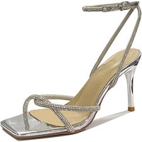 fashion high sense 32 43 open toe square head rhinestones all French line high heels sandals