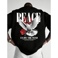 180gsm COTTONHerren Street Style T Shirt Mit Weißer Taube Und Auf Der Rückseite Und "REACE" Buchstaben