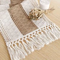 Cross Border Simple Luxury Block Cotton Linen Table Runner Nordic Hollow Woven Long Tassel Restaurant