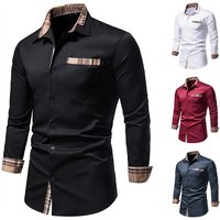 Autumn blocked casual long sleeved formal shirt slim fit plaid collar button down shirt