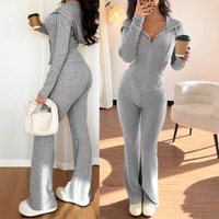 Women's Slim-Fit Zip-Up Tracksuit Set - Stretchy Lounge Pants & Long Sleeve Top - Elegant Casual Outfit (S-Xl) - Soft Brushed Polyester