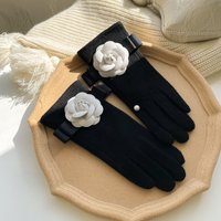 2021 Autumn/Winter Designer’s Small Fragrant Wind Ribbon Camellia Wool Cashmere Split Finger Gloves