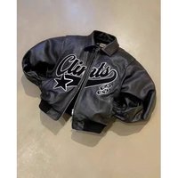 Suitable For All Seasons Y2k American Streetwear Trend PU Leather Black Thick Loose Zipper Jacket For Men