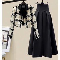 Clothing Autumn Outfit Complete Set Plaid Suit Slim Skirt Two Piece Suit