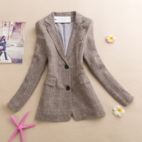 Trendy Two Button Blazer Slim Fit Short V Neck Casual Jacket Grey Khaki