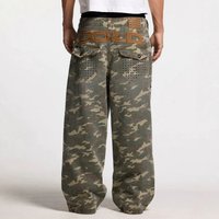 American High Street Camouflage Wide Leg Jeans Trendy Brand Studded Patches Retro American Loose Straight Leg Pants