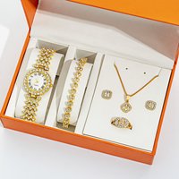 New Ladies Diamond Temperament Jewelry Watch Full Diamond Square 4-piece Digital Watch Necklace Accessories Suit