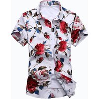 plus satin flower short sleeved casual beach shirt