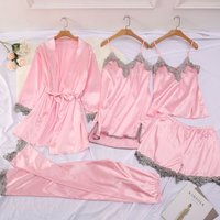 Clothing Silk Pajamas Sexy Lingerie Five Piece Set Suspenders Sexy Home Clothes
