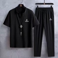 Clothing Short Sleeved Ice Silk Linen Suit Summer Large Loose Mid Sleeve T Shirt Cotton Linen Dad Two Piece Suit