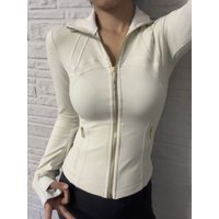 "Slim-Fit Stand Collar Yoga Jacket For Women – Long Sleeve Sports Top With Gold Zipper, Breathable & Stretchy For Running, Pilates & Gym
