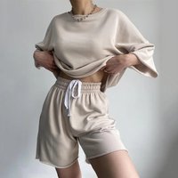 Clothing Casual Two Piece Suit Half Sleeve Round Neck Top Drawstring Shorts Street Style Spring Autumn