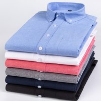 Men's Clothing Pure Black Cotton Oxford Shirt Solid Blue Casual White Shirt Solid Color Long Sleeve Slim Fit Thin Style Shirt