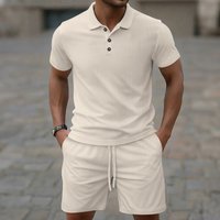 Summer Jacquard Casual Lapel Polo Shirt Short Sleeved Shorts Casual Suit