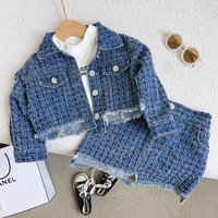 Mother & Style College Style Long Sleeved Hong Kong Style Xiaoxiang Style Denim Jacket Short Skirt Two Piece Suit