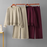 Striped Knit Two Piece Set – Turtleneck Sweater & Loose Pants Casual Comfort Outfit