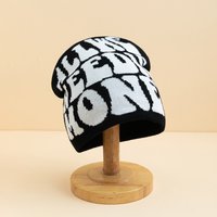 Winter Cold Proof Letter Knitted Hat Trendy Fashion Casual Warm Hat Outdoor Plus Velvet Thickened Pullover Wool Hat