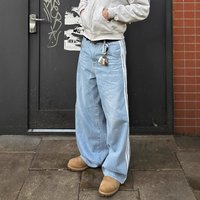 Vintage Baggy Straight Leg Jeans For Men - Retro Streetwear Denim Pants With Stripes, High Waist, Loose Fit, Washed Blue & Black (S-XXL)