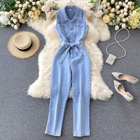 fashion waist slimming straight leg wide leg jeans jumpsuit