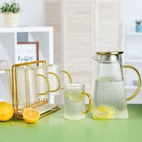Hammered Square Glass Pitcher Thickened Heat Resistant Water Jug Iced Tea Juice & Infused Water 