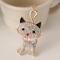 Cartoon Creative Diamond encrusted Metal Cute Kitten Car Keychain Animal Bag Pendant Small Gift
