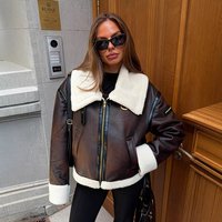" Faux Suede Shearling Jacket Vintage Style Plush Fleece Lined Winter Coat Soft Fur Collar"