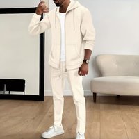 Chaqueta de otoño para hombre con capucha y bolsillo tipo cárdigan con cremallera y pantalones de manga larga