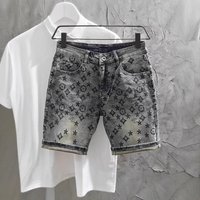 Summer High End Printed Denim Shorts Slim Fit Tapered Leg Korean Style Trendy Five Point Pants
