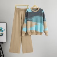 Women's Clothing Women's Color-Block Knit Set - Oversized Sweater & Pants Two-Piece Outfit