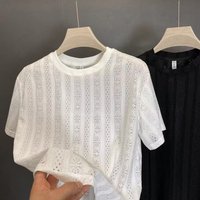 clothing Short sleeved summer personality hollow tulle high end niche trend three design hollow T shirt trend