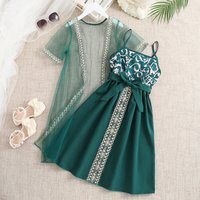 Clothing Dress Long Mesh Coat Suspenders Printed Vest Skirt