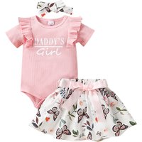 Mother & Foshan Summer Style Romper Letter Print Suit Short Skirt Print Skirt Crawling Suit 3 Piece Set