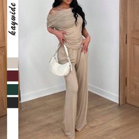 Minimalist Elegance Short Sleeve Pants Set – Wrinkle Resistant Knit Polyester Spandex Blend