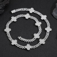 Hip Hop Spring Clasp Four-Leaf Clover Rhombus Cuban Chain Zircon Versatile Men’s Necklace