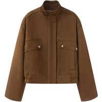 Women's Clothing Stand Collar Long Sleeve Suede Jacket Women's Suede-Like Stand Collar Baseball Jacket - Long Sleeve, Zippered Casual Coat,