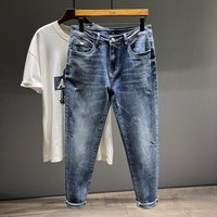 Plus Size Men's Spring/summer Fashion Jeans Men's American Retro Worn Slim Jeans Men's Thin Fat Pants