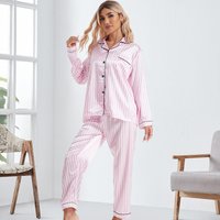 Women’s Nurse Pink Striped White T-Shirt Pants Long Sleeve Homewear Pajama Set