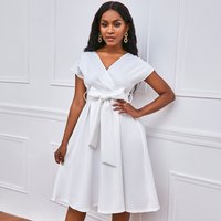 plus clothing plus summer solid deep V neck sexy dress African dress
