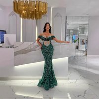 Glitter Sequin Mermaid Evening Dress Beaded Detailing – Elegant One Shoulder Long Sleeve Formal Gown Parties & Banquets
