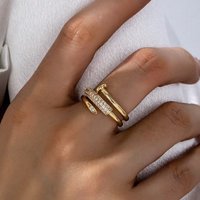 ღMicro Pave Zircon Three Circle Stud Open Personality Niche Design Ring Light Luxury Temperament High end Feel Rings